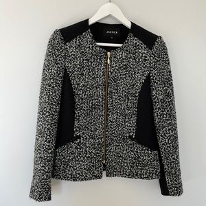 Jaeger Black Tweed Fitted Jacket with Black Panel Details, size 6 US